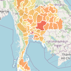 ตัวอย่างแผนที่ซึ่งใช้ไลบรารี่ leaflet ที่ใช้แผนที่แบบ choropleth